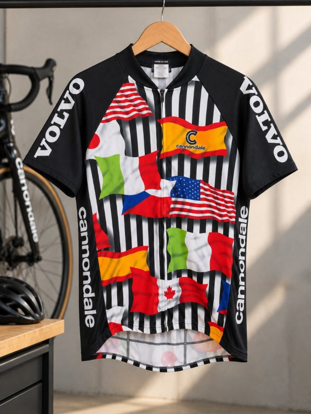 Vintage Cannondale Cycling Jersey Men’s XL Made USA Flag Print 1/4 Zip Bike